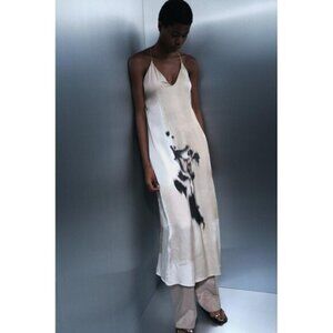 NWT Zara ecru & black abstract print lingerie style slip dress L